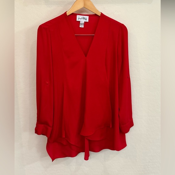 Joseph Ribkoff Tops - Joseph Ribkoff Vibrant Red V-Neck Draped Long Sleeve Blouse Size 6